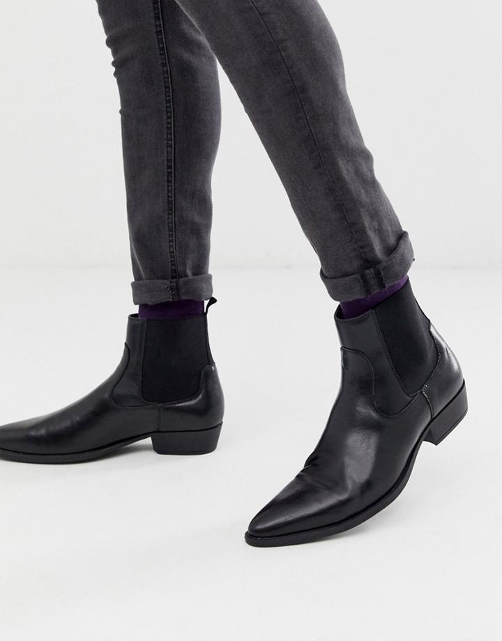 Asos Design Stacked Heel Western Chelsea Boots In Black Faux Leather