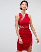 Forever Unique Bodycon Dress With Cut Outs - Red
