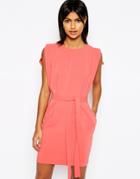 Asos Belted Mini Dress With Split Cap Sleeve And Pencil Skirt - Pink