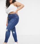 Yours Super Skinny Ripped Jeans In Mid Blue Wash