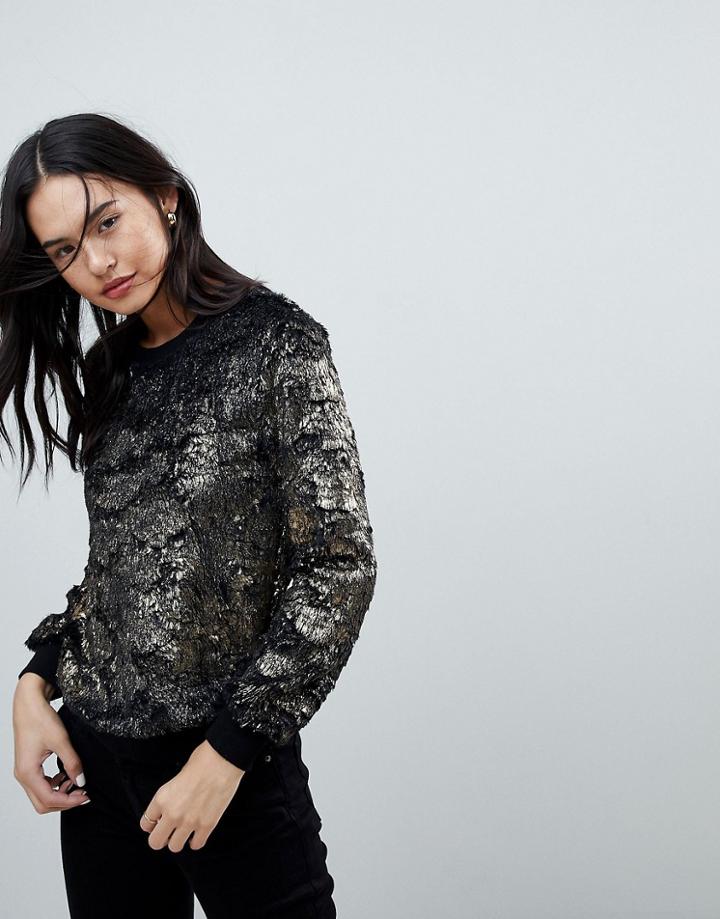 Club L Gold Leaf Long Sleeve Sweatshirt - Gold