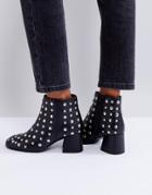Park Lane Studded Leather Kitten Heel Boot - Black