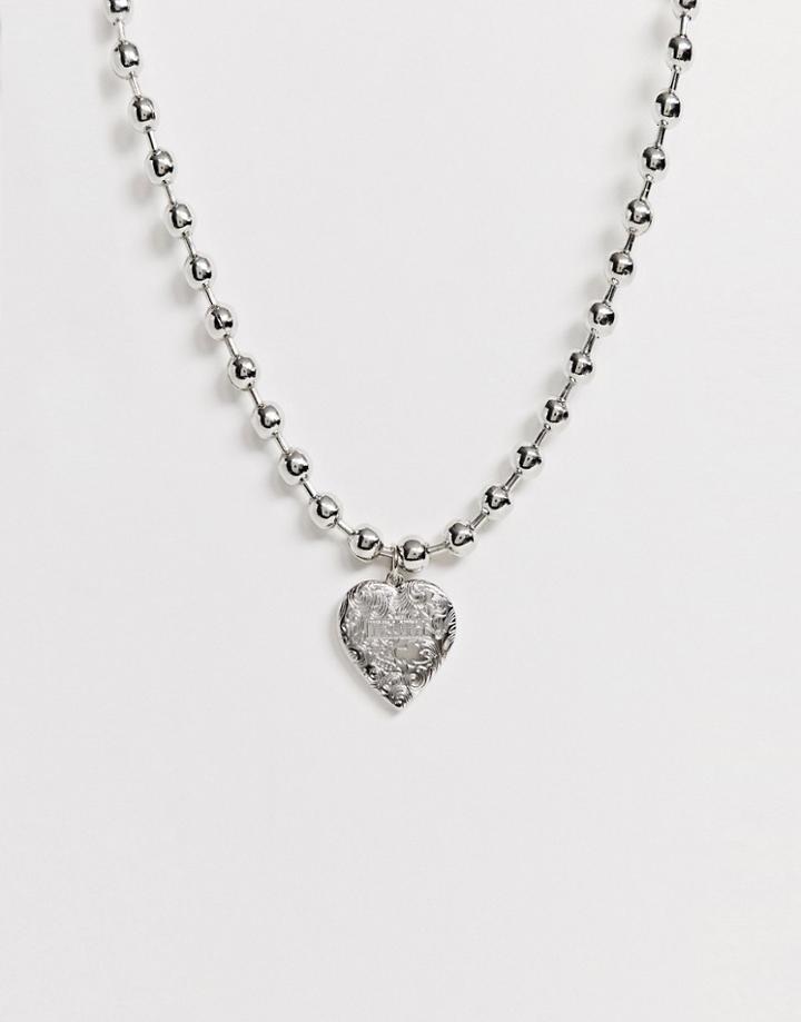 Asos Design Necklace With Engraved Truth Or Dare Locket Heart Pendant In Silver Tone