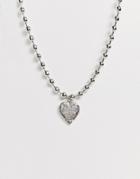 Asos Design Necklace With Engraved Truth Or Dare Locket Heart Pendant In Silver Tone