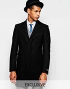 Feraud Premium 80% Italian Melton Wool Coat With Velvet Collar - Black