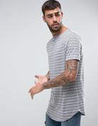 Asos Super Longline Stripe T-shirt With Curved Hem - Gray