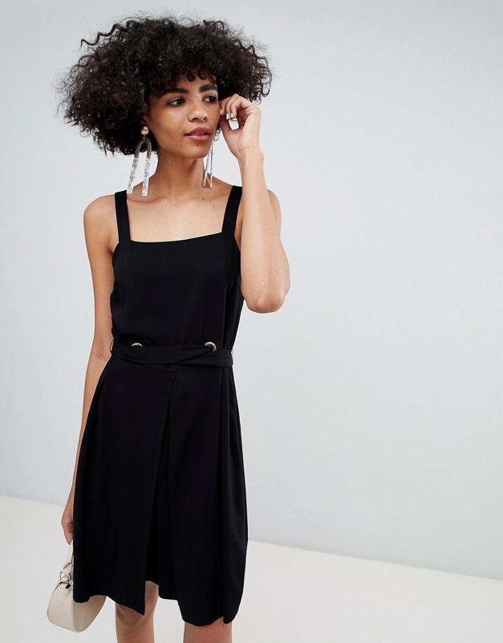 River Island Cami Dress With Waist Detail-black