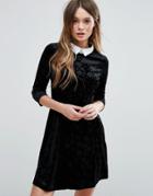 Qed London Peter Pan Collar Dress - Black