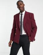Asos Design Wedding Skinny Blazer With Gold Buttons In Burgundy-red