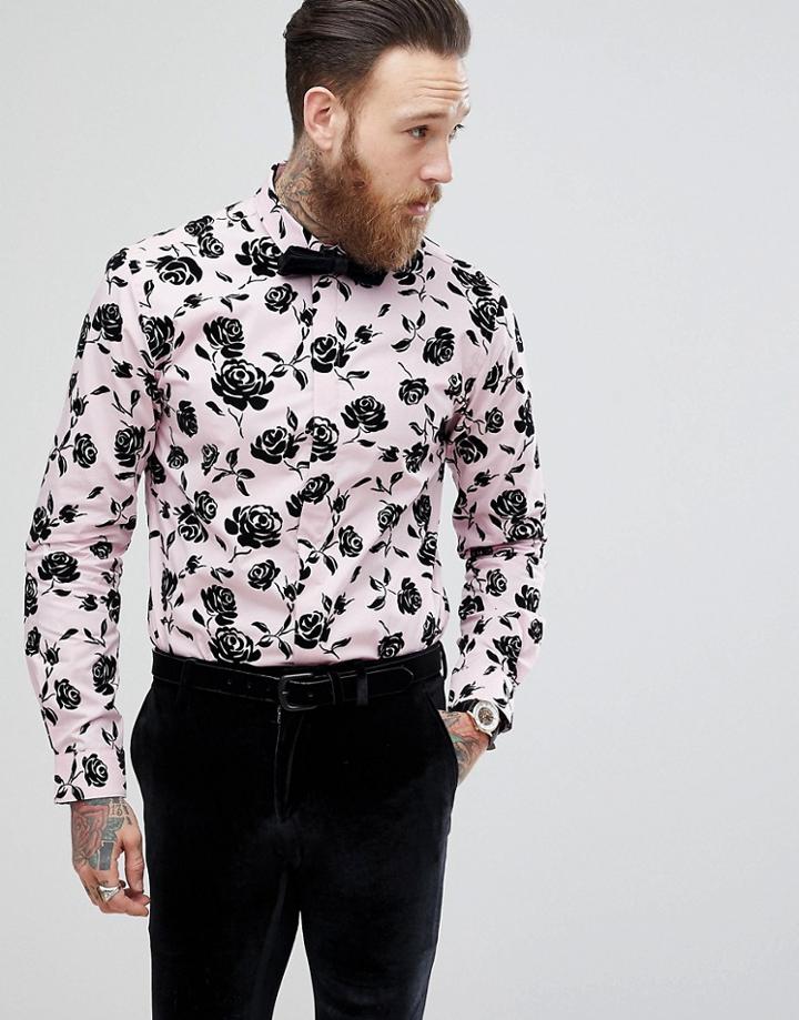 Noose & Monkey Skinny Flocked Shirt - Pink