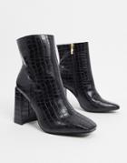 Glamorous Clean Boot With Square Toe In Black Croc