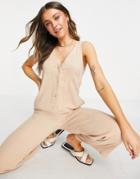 Topshop Lightweight Button Through Tank Top Jumpsuit In Neutral