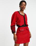 Sister Jane Cropped Jacket In Red Tweed - Part Of A Set