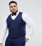 Asos Design Plus Wedding Skinny Suit Vest In French Navy Micro Texture - Navy