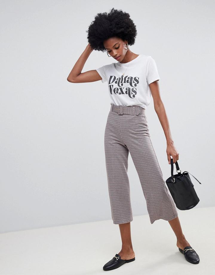 Miss Selfridge Wide Leg Culottes With Belt Detail In Check - Multi