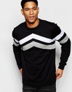 Asos Sweater With Chevron Color Block Detail In Cotton - Black