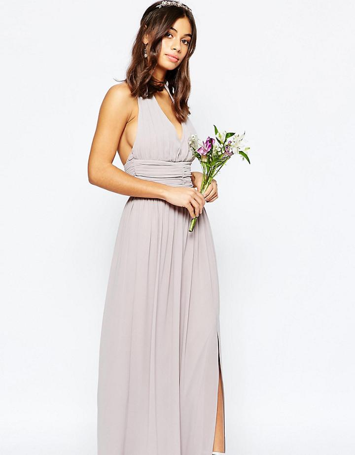 Tfnc Petite Wedding Halter Neck Chiffon Maxi Dress - Purple