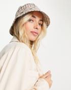 Glamorous 90s Bucket Hat In Beige Multi Check-neutral