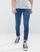 Asos Super Skinny Jeans In Dark Wash Blue With Cut & Sew Detail - Blue