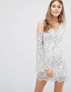 Keepsake Lace Dress With Cold Shoulder - White