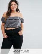 Asos Curve Off Shoulder Bandeau Crop With Ruffle - Black