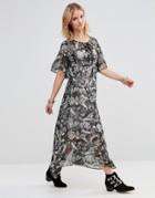 Style London Maxi Dress With Lace Up Top In Paisley Print - Black