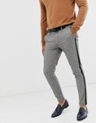 River Island Skinny Chinos In Gray Check With Side Stripe