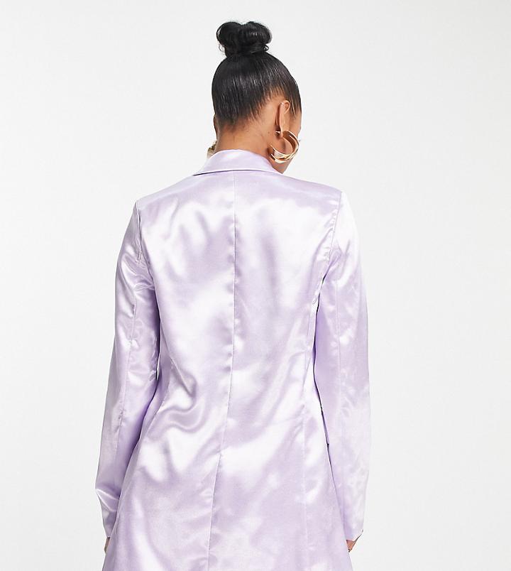 Liquorish Petite Bridesmaid Satin Tailored Double Breast Blazer In Dreamy Lilac-blue