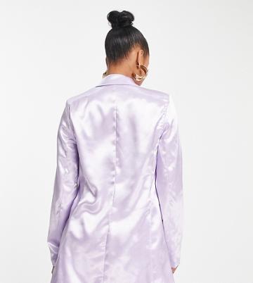 Liquorish Petite Bridesmaid Satin Tailored Double Breast Blazer In Dreamy Lilac-blue