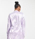 Liquorish Petite Bridesmaid Satin Tailored Double Breast Blazer In Dreamy Lilac-blue