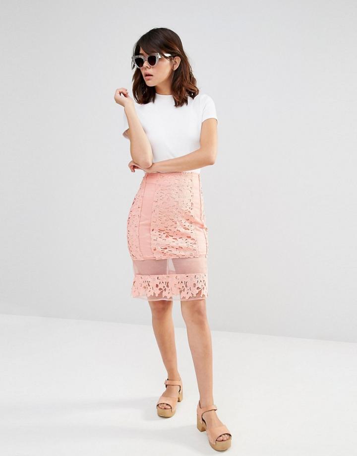 J.o.a Lace Sheer Panel Skirt - Pink