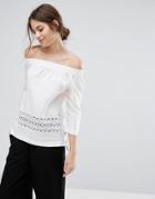 Selected Off Shoulder Lace Detail Top - White