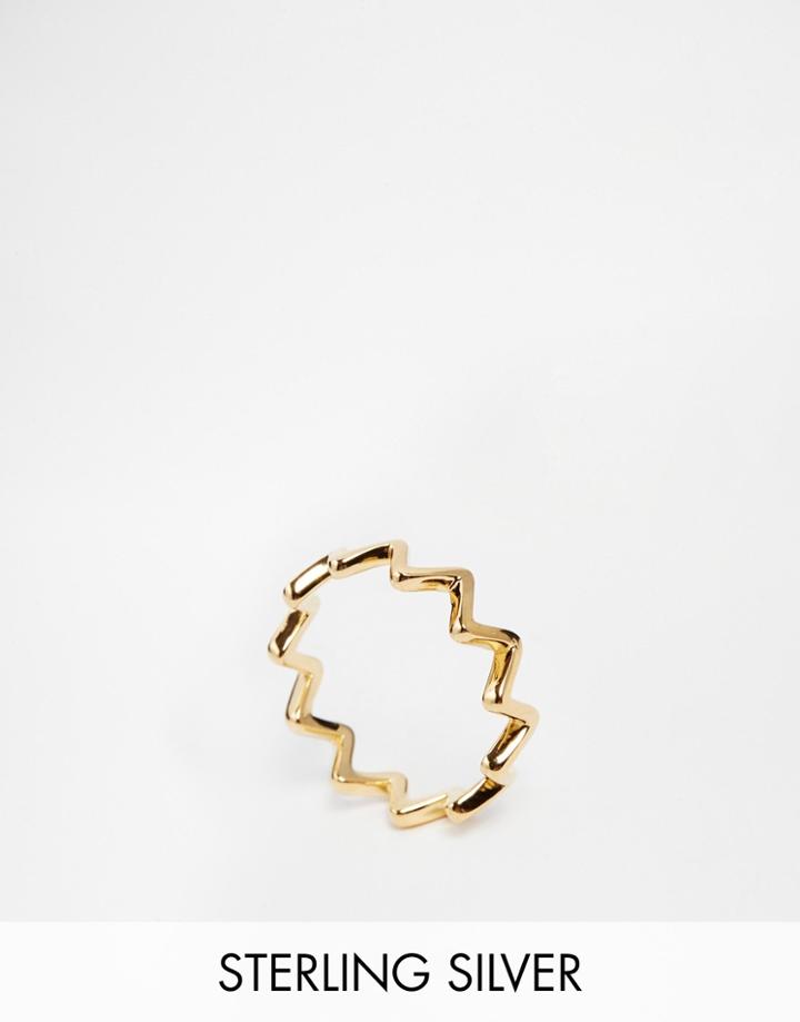Asos Gold Plated Sterling Silver Zig Zag Ring - Gold