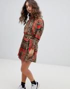 Asos Design Animal Scarf Print Wrap Mini Skirt Two-piece - Multi