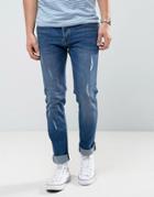 Loyalty And Faith Slim Fit Jeans With Abbriasions In Mid Wash - Blue