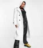 Asos Design Curve Glossy Patent Hooded Trench Coat In Cream-white