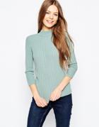 Asos Sweater In Rib With High Neck - Green