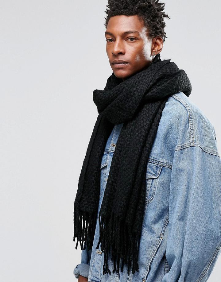 Asos Blanket Scarf In Black With Texture - Black