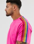 Asos Design T-shirt With Rainbow Taping In Pink - Pink