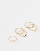 Asos Design Pack Of 5 Rings In Crystal And Flower Design In Gold Tone