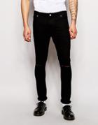 Asos Super Skinny Jeans With Knee Rips - Black