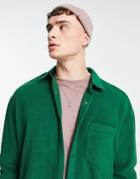 Asos Design 90s Oversized Fleece Shirt In Collegiate Green