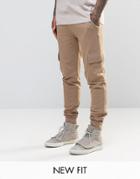 Asos Skinny Joggers In Light Camel With Cargo Pockets - Sand Dune