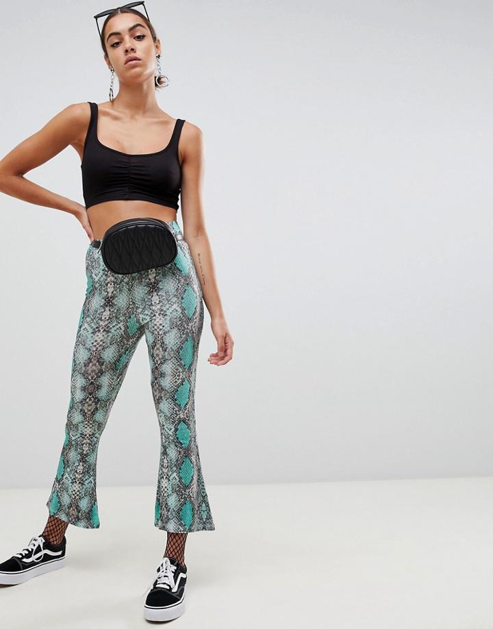 Asos Design Cropped Kick Flare Leggings In Bright Snake Print - Multi