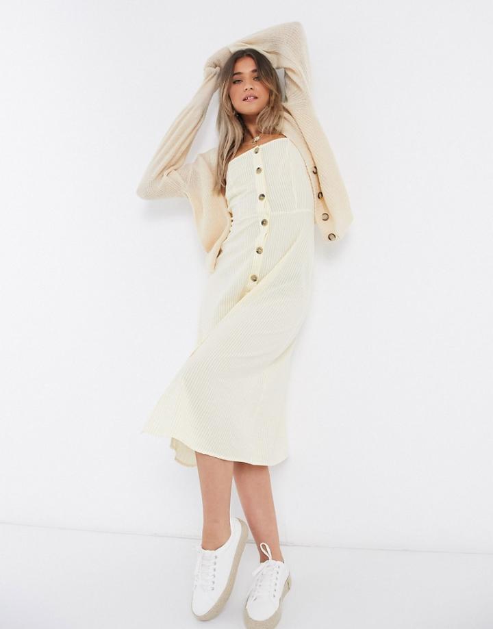 Influence Button Through Cami Midi Dress In Yellow Stripe