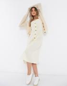 Influence Button Through Cami Midi Dress In Yellow Stripe