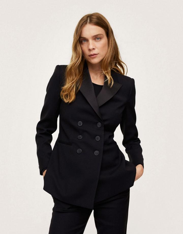 Mango Tuxedo Blazer In Black