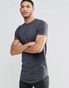Asos Super Longline Muscle T-shirt With Curved Hem In Washed Black - Washed Black