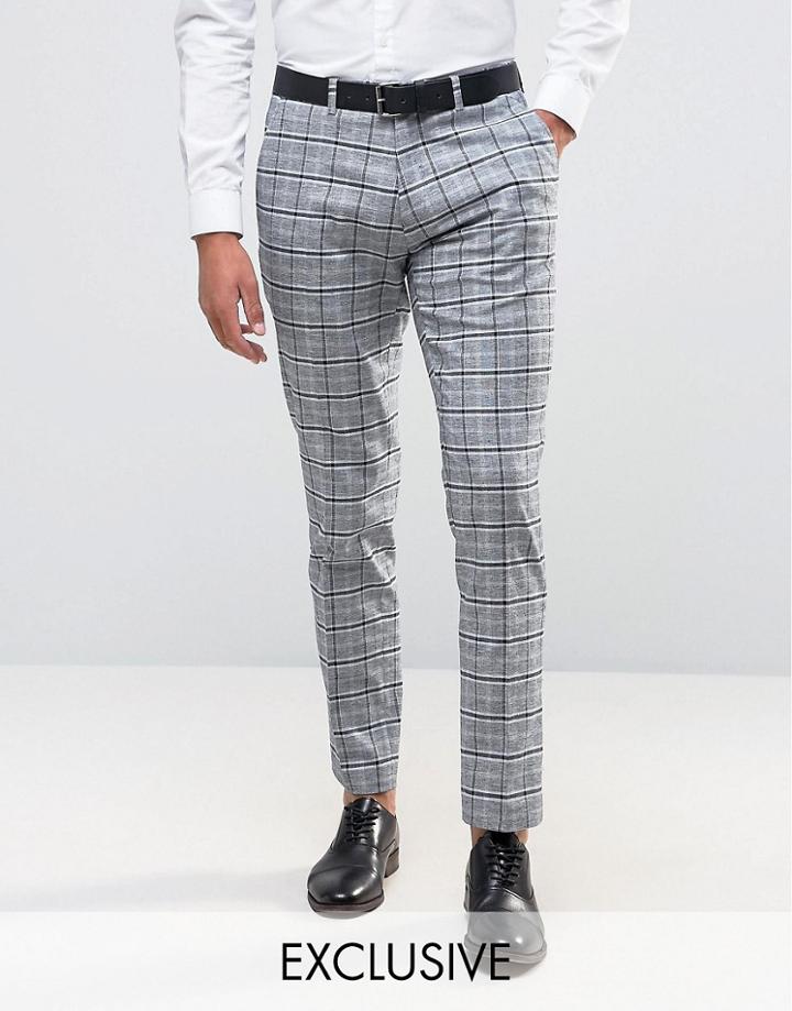 Only & Sons Skinny Suit Pant In Check - Gray