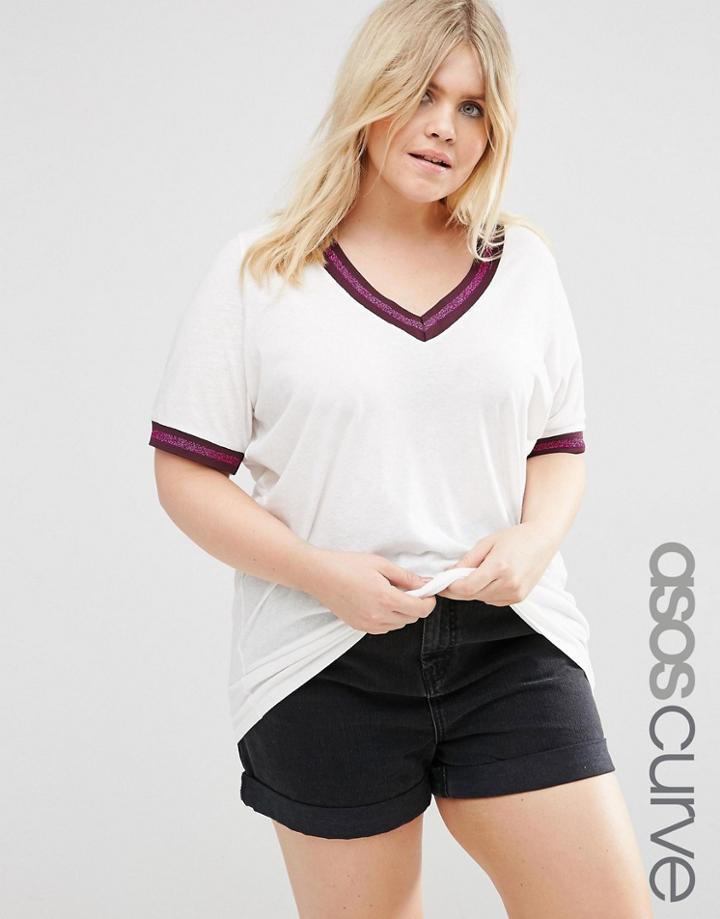 Asos Curve Metallic Tipped Oversized T-shirt - White